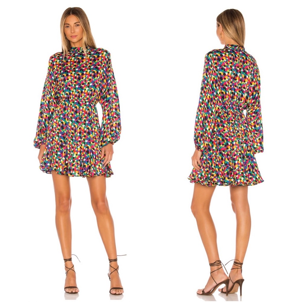 RHODE Micro Confetti Rainbow Caroline Blouson Ruffle Mini Dress Sz L